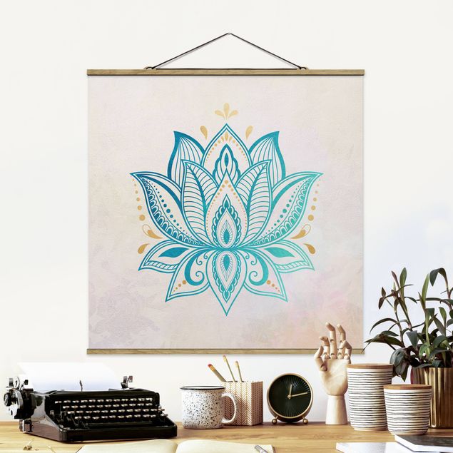 Quadri moderni   Illustrazione di loto Mandala Oro Blu