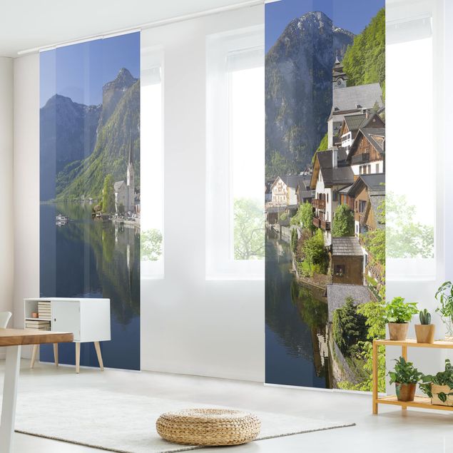 Tende a pannello scorrevoli con paesaggio Hallstatt vista sul lago e sulle montagne