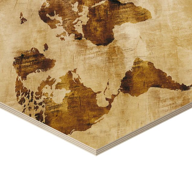 Esagono in legno - No.Cg75 Mappa Del Mondo