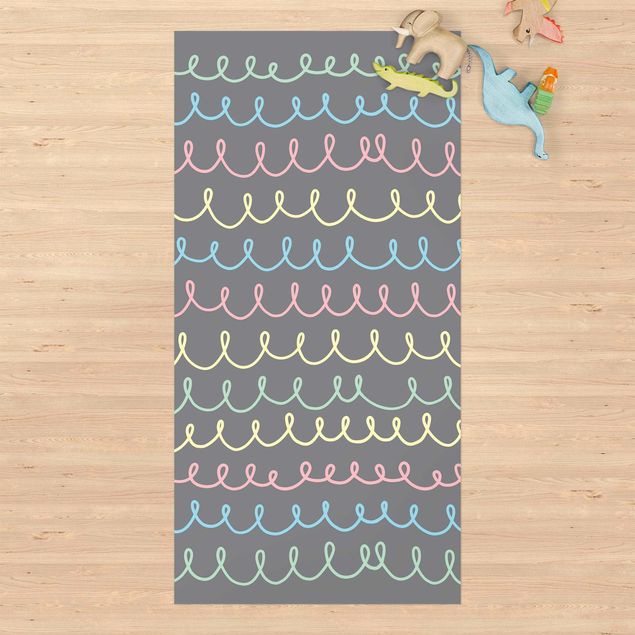 tappeto per terrazzo esterno Linee colorate pastello disegnate su sfondo grigio
