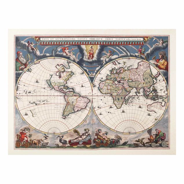 Quadro planisfero Mappa storica del mondo Nova Et Accuratissima del 1664