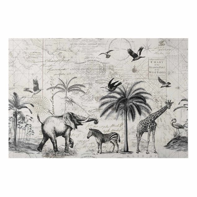 Quadro giraffa Collage vintage - Mappa esotica