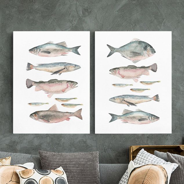 Quadri su tela con pesci Pesce in acquerello Set I