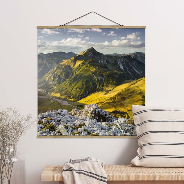 Quadro paesaggio Montagne e valle delle Alpi di Lechtal in Tirolo