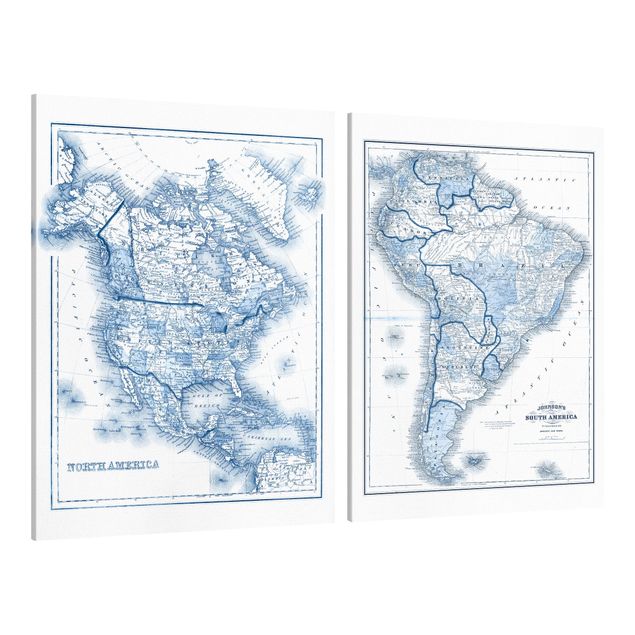 Tele mappamondo Carte nei toni del blu America Set I