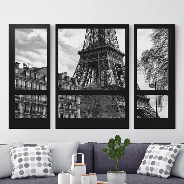 Quadro Parigi Window View Paris - Close To The Eiffel Tower In Black And White