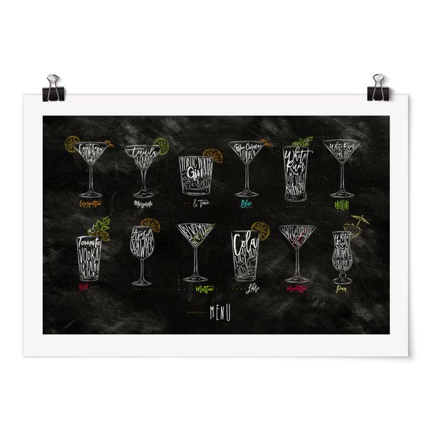 Poster in bianco e nero Menu cocktail