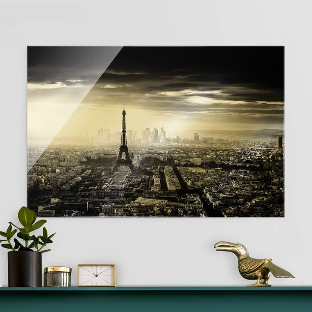 Quadri in vetro Parigi La Torre Eiffel dall'alto in bianco e nero