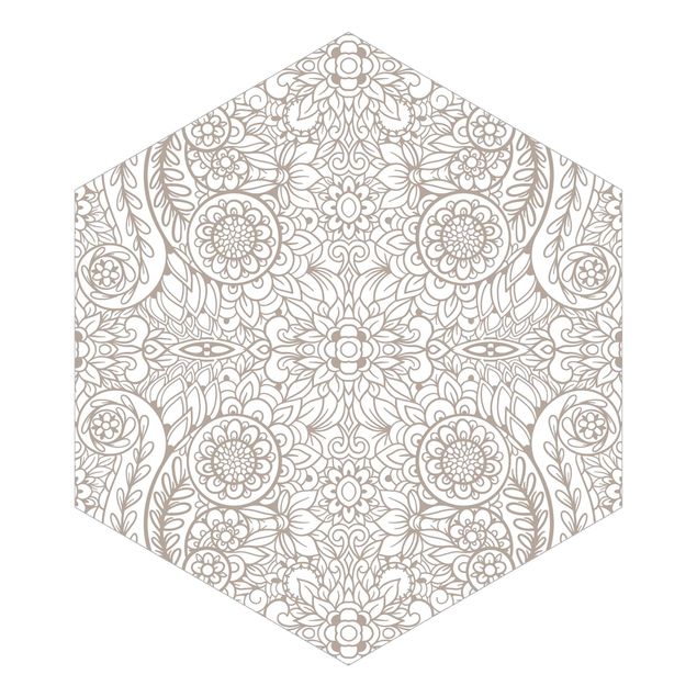 Carte da parati grigie Motivo Art Nouveau dettagliato in grigio-beige