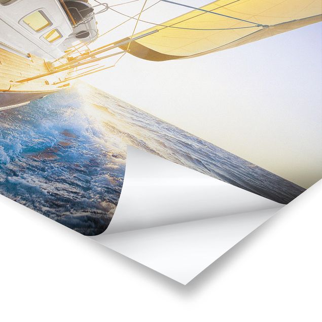 Poster natura paesaggi Barca a vela sull'oceano blu in pieno sole