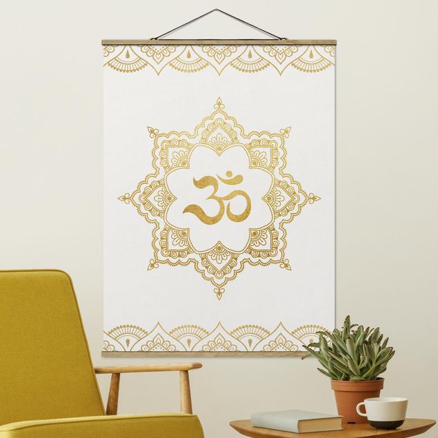Quadro moderno Mandala OM Illustrazione Ornamentale Oro Bianco