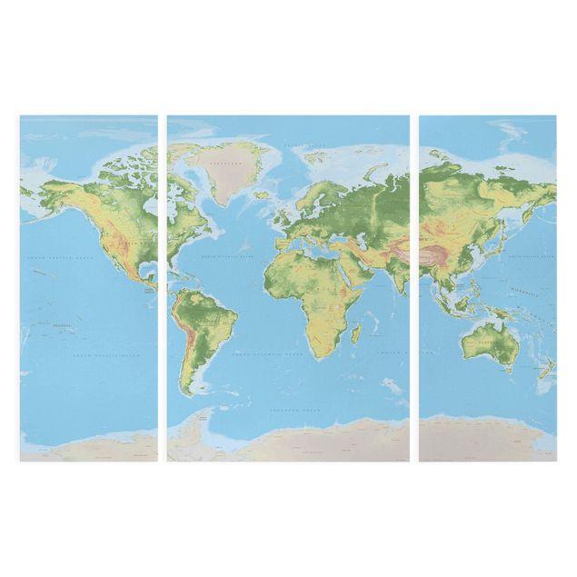 Quadri blu Mappa del mondo fisico