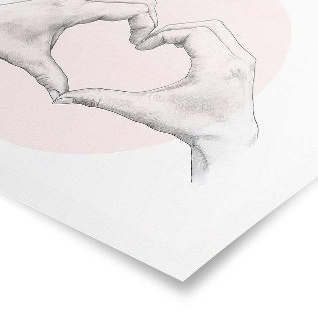 Quadri Laura Graves Art Illustrazione - Cuore Mani Cerchio Rosa Bianco