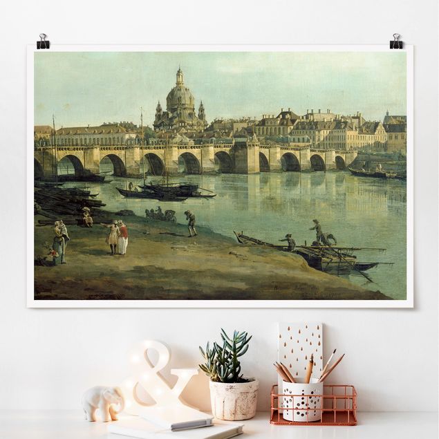 Quadri stile barocco Bernardo Bellotto - Vista di Dresda dalla riva destra dell'Elba con il ponte di Augusto