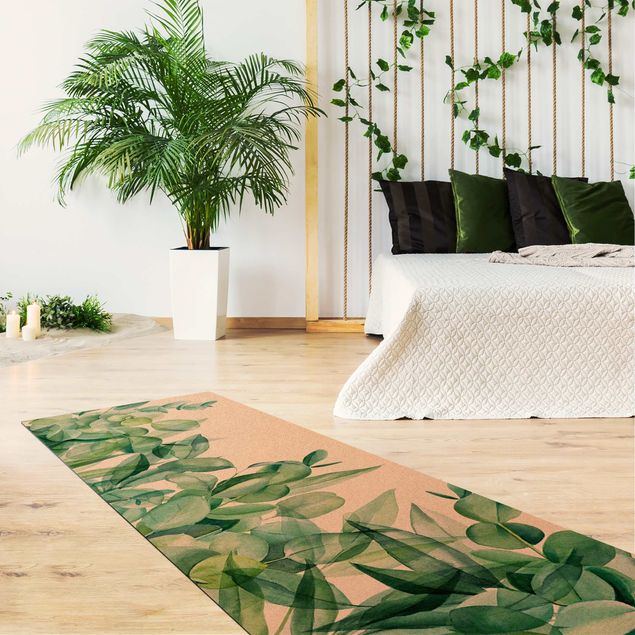 tappeto verde per esterno Foglie di eucalipto acquarello