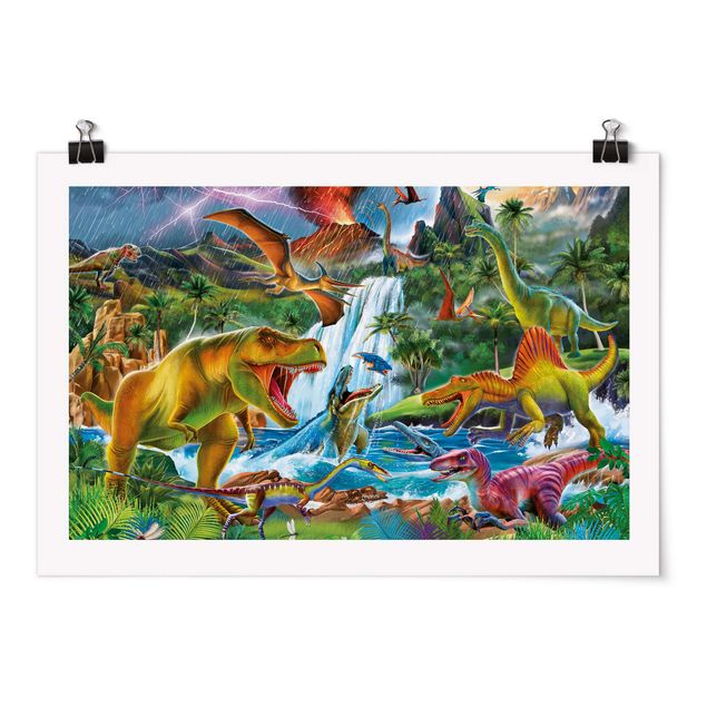 Poster animali Dinosauri in una tempesta preistorica