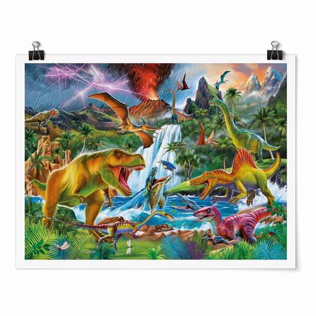 Poster animali Dinosauri in una tempesta preistorica