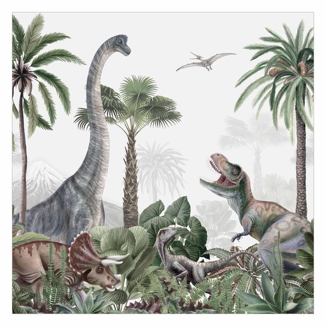 Carta da parati moderna Dinosauri giganti nella giungla