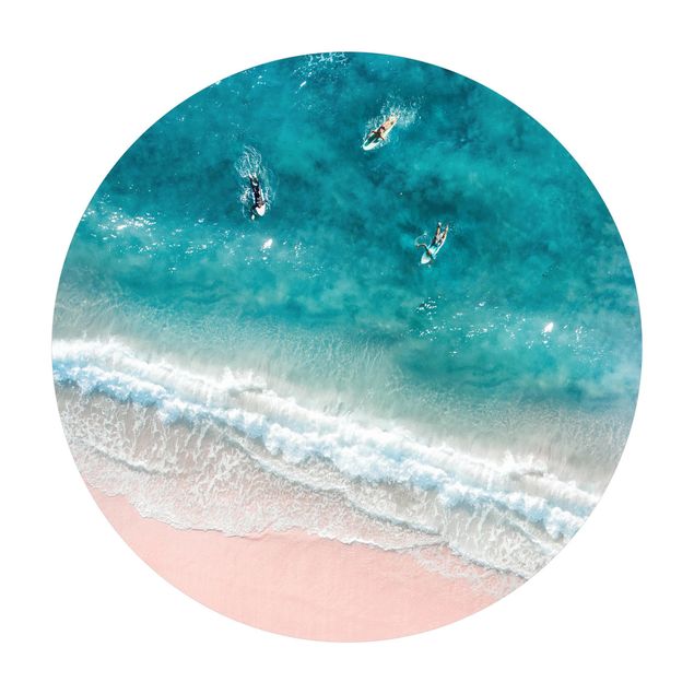 Tappeto in vinile rotondo - Tre surfisti remano verso la riva