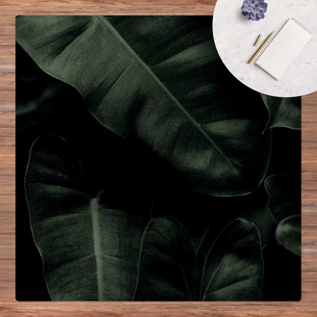 tappeto moderno Foglie della giungla verde scuro