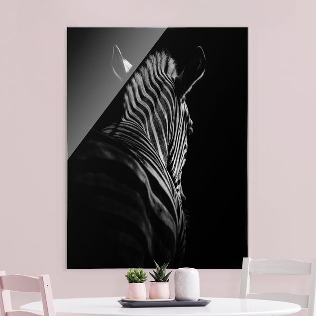 Quadri in vetro in bianco e nero Silhouette Zebra scuro