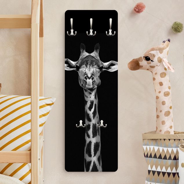 Appendiabiti pannello bianco e nero Ritratto di giraffa scura