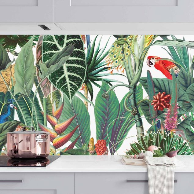Rivestimenti per cucina con fiori Disegno di foresta tropicale colorata II