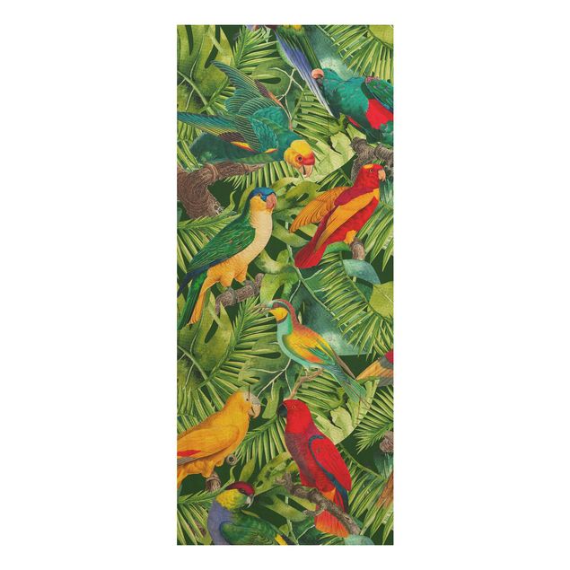 Quadri in legno con disegni Collage colorato - Pappagalli nella giungla