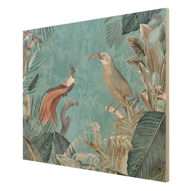 Quadri in legno con fiori Collage vintage - Uccelli del paradiso