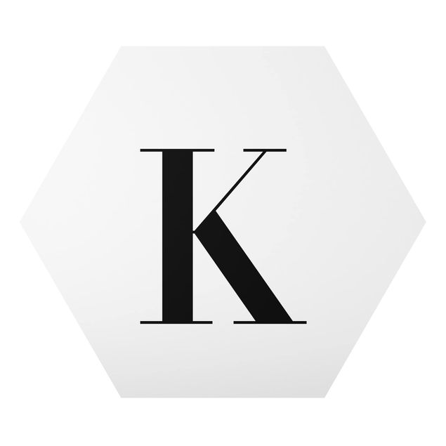 Quadro esagonale Lettera Serif Bianca K
