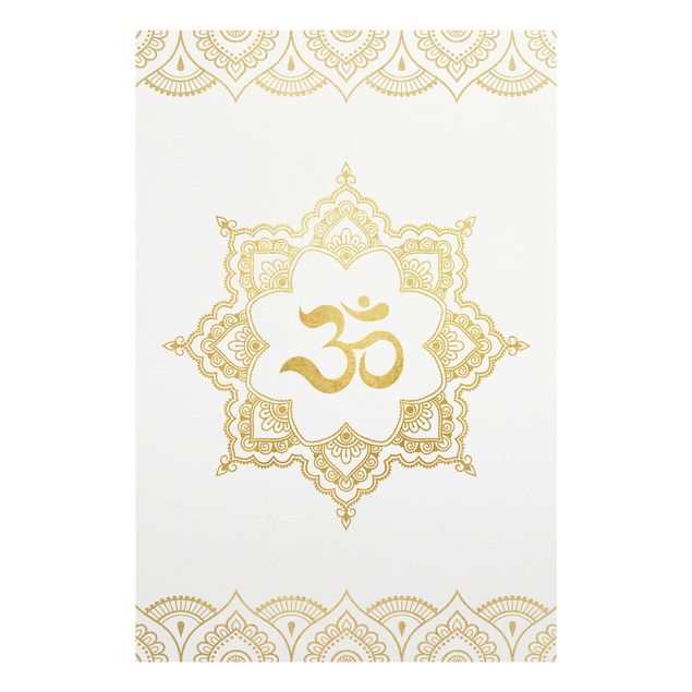 Glas Magnetboard Mandala OM Illustrazione Ornamentale Oro Bianco