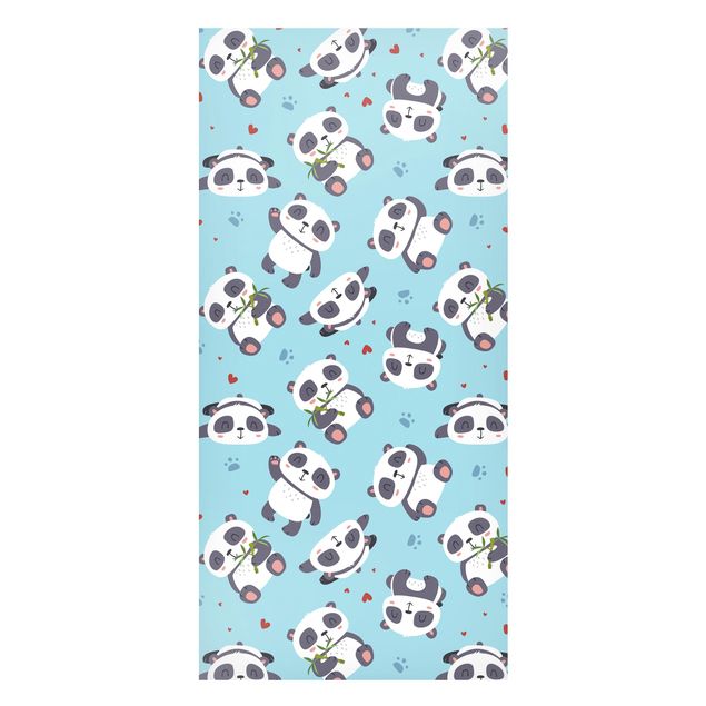 Quadro panda Tenero panda con impronte di zampe e cuori blu pastello