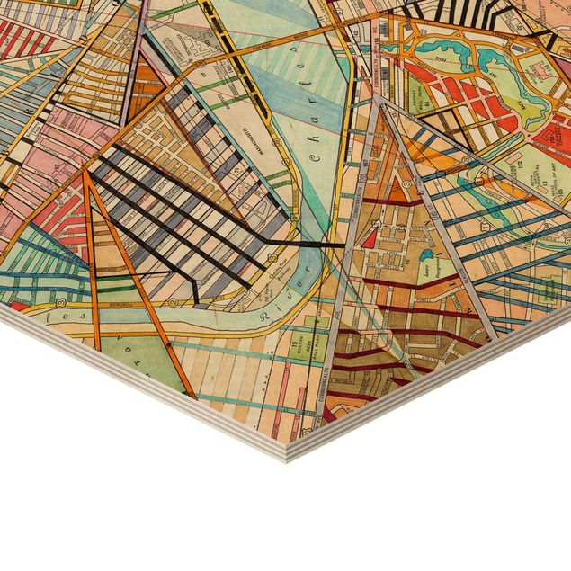 Esagono in legno - Mappa Moderno Boston