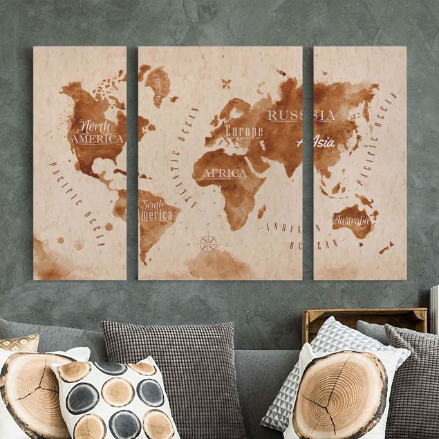 Quadri moderni   Mappa del mondo Acquerello Beige Marrone