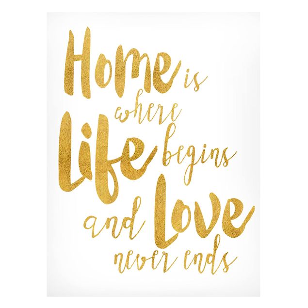 Lavagne magnetiche con frasi Home Is Where Life Begins Oro