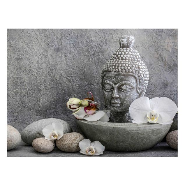 Quadro moderno Buddha Zen, orchidea e pietra