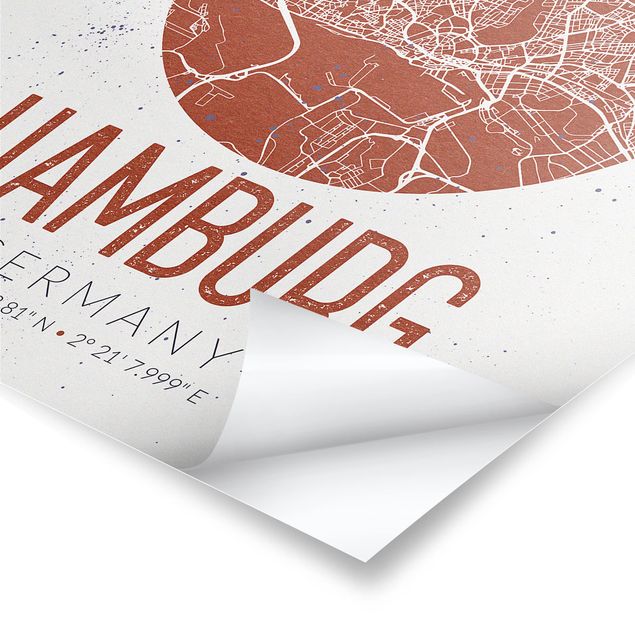 Stampe poster Mappa di Amburgo - Retrò