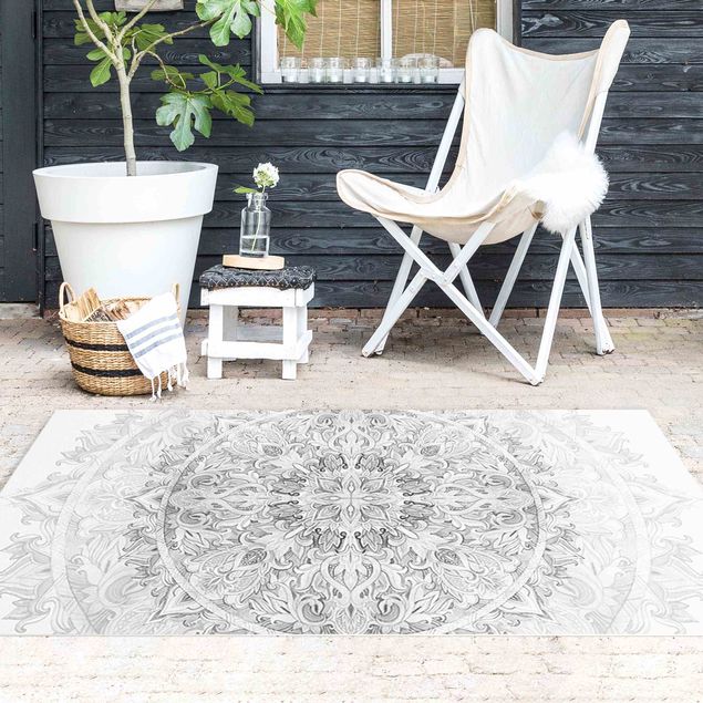 tappeto per esterno Mandala Acquerello Ornamento Disegno Nero Bianco