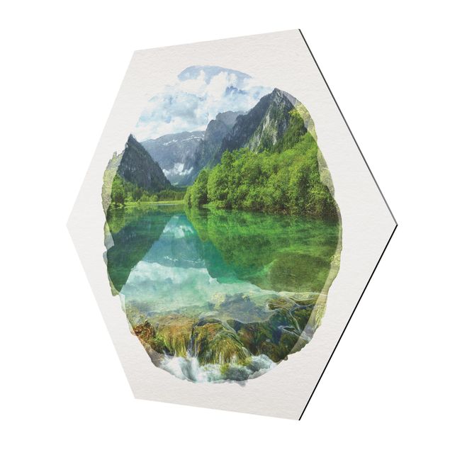 Quadri stampe Acquerelli - Lago di montagna con riflessi d'acqua