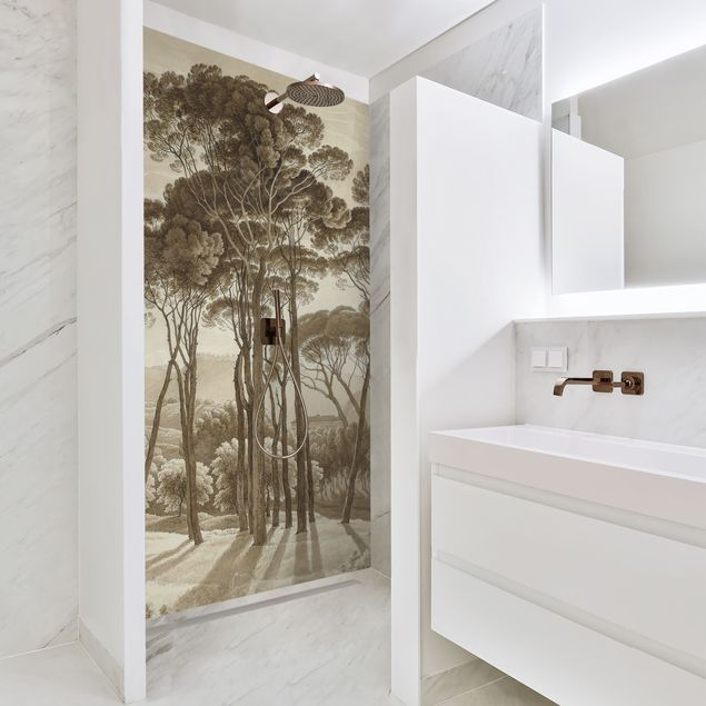 Rivestimento per doccia - Hendrik Voogd paesaggio con alberi in beige