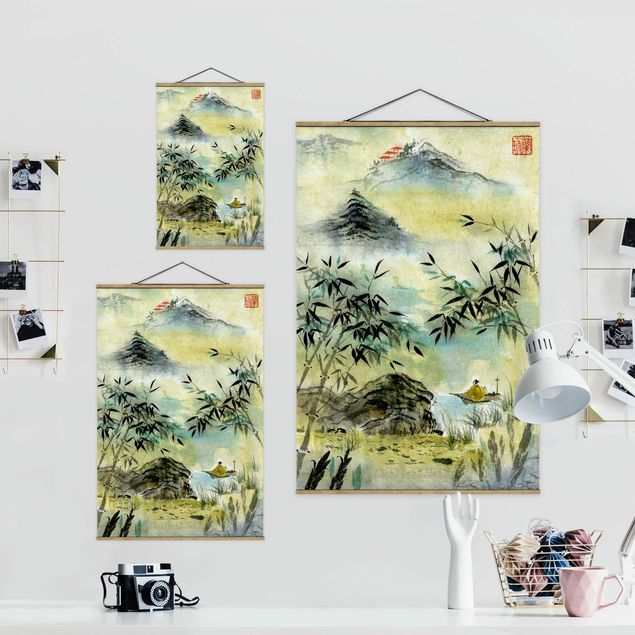 Quadro vintage Disegno acquerello giapponese Foresta di bambù