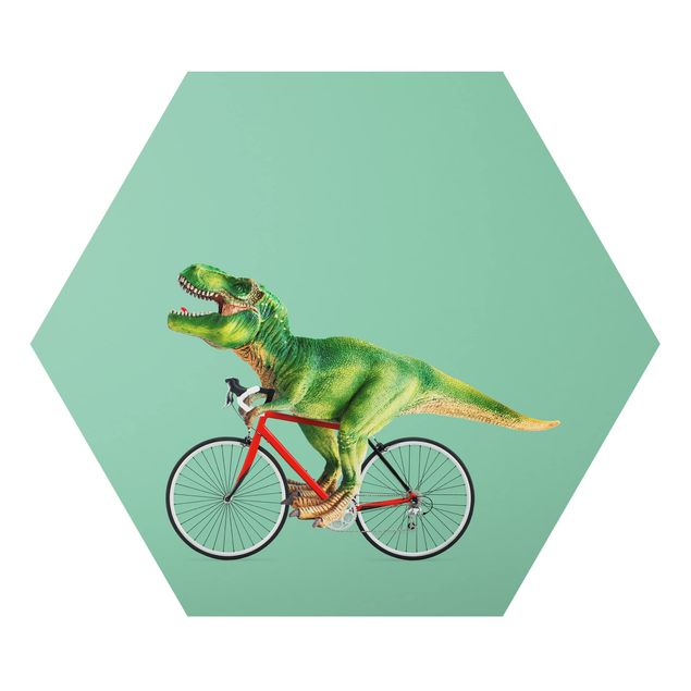 Quadro verde Dinosauro con bicicletta