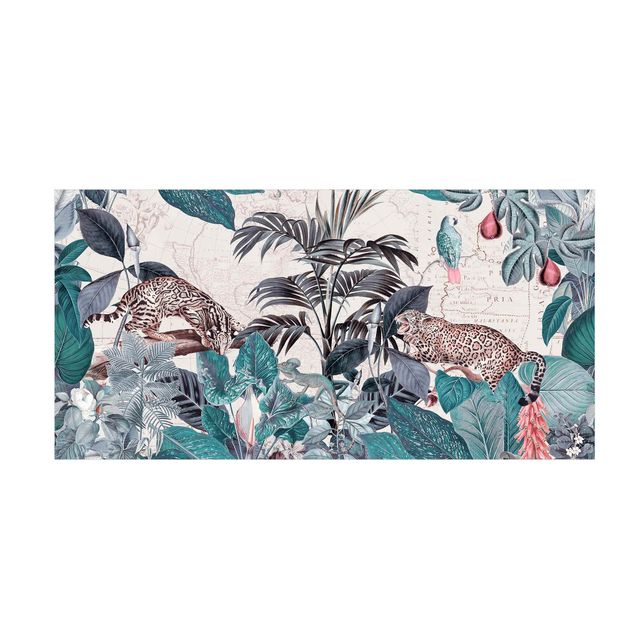 tappeto blu petrolio Collage vintage - Grandi felini nella giungla