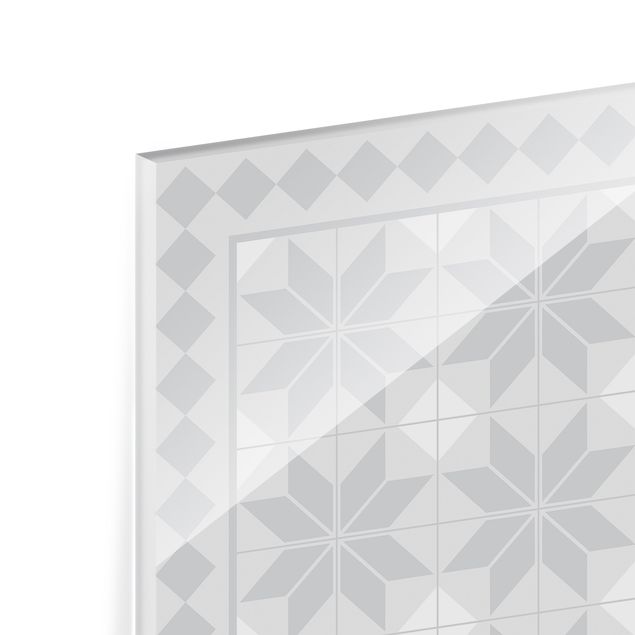 Paraschizzi in vetro - Piastrelle geometriche fiorestella in grigio con bordi - Quadrato 1:1