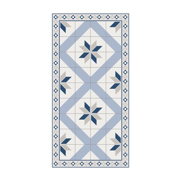 tappeto blu Piastrelle geometriche fiore rombo piccione grigio con bordo stretto