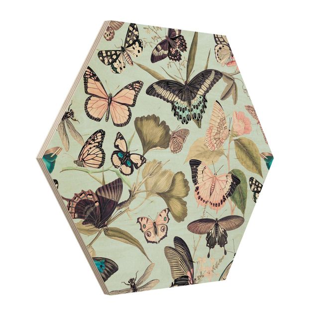 Riproduzioni quadri Collage vintage - Farfalle e libellule