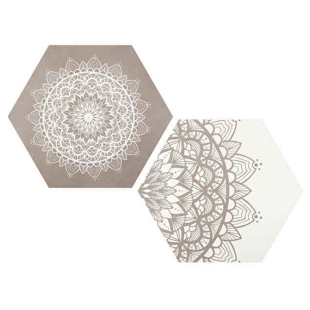 Esagono in forex - Mandala Illustrazione Shabby Set Beige Bianco