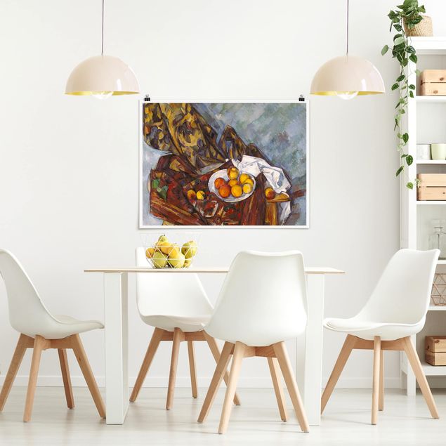 Quadro post impressionista Paul Cézanne - Natura morta, tendaggio di fiori e frutta