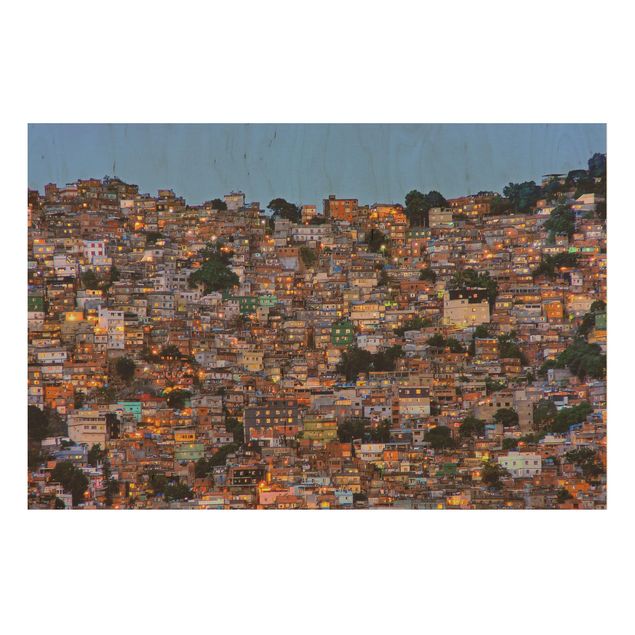 Quadri in legno con architettura e skylines Rio De Janeiro Favela tramonto