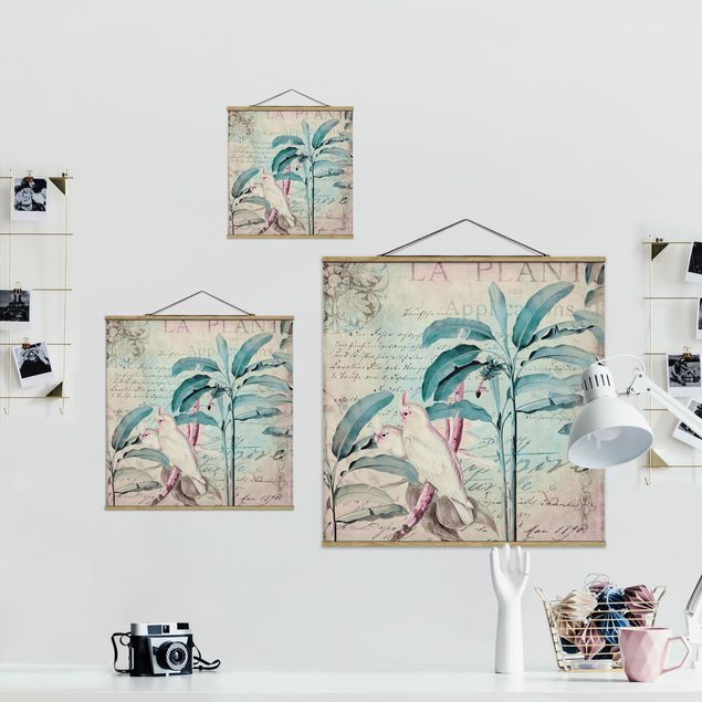 Quadri Collage in stile coloniale - Cacatua e palme
